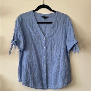 Banana Republic|Blue V-Neck Button-Up Women's Linen Top|Small|EUC